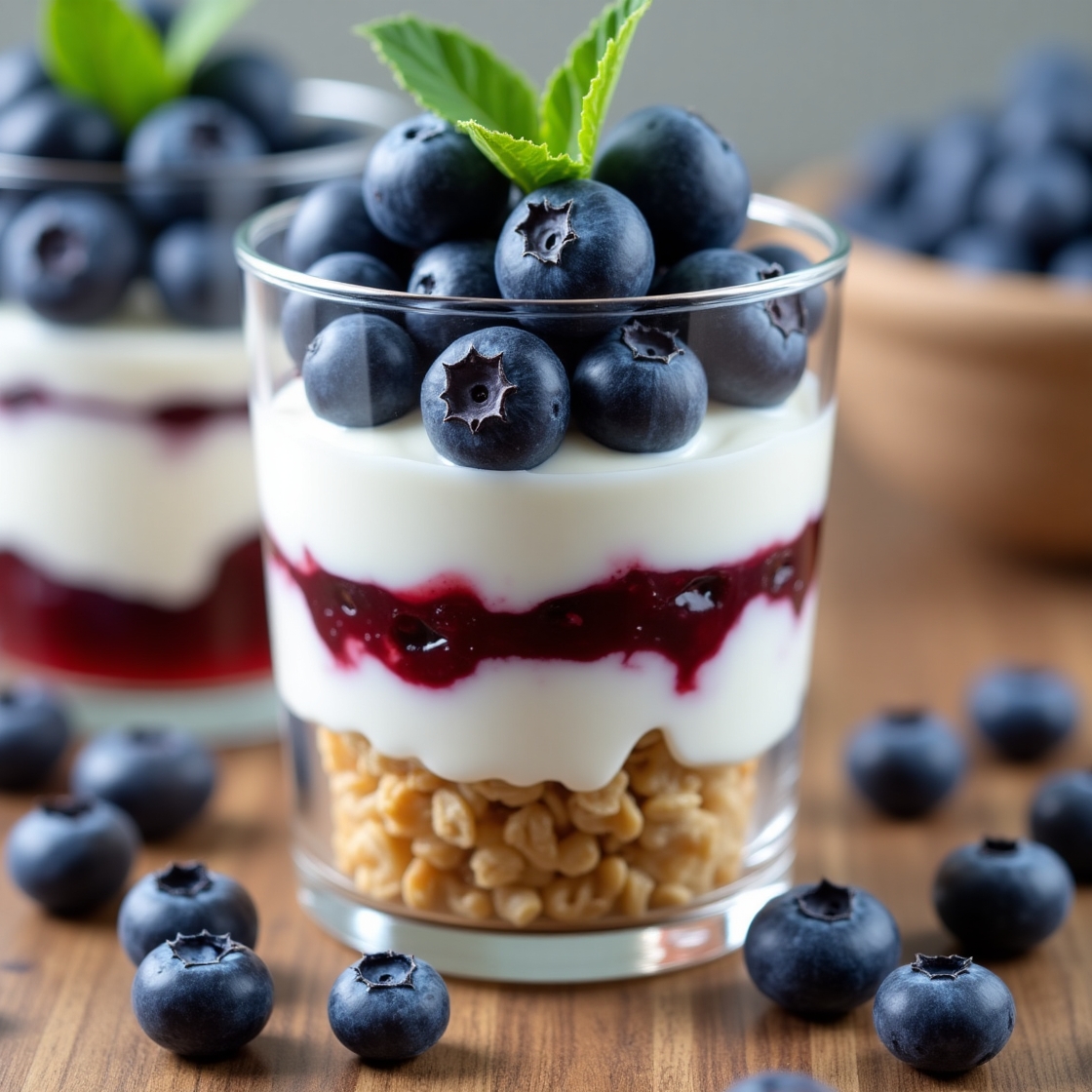 Helado de yogurt y frutos rojos parfait arandanos